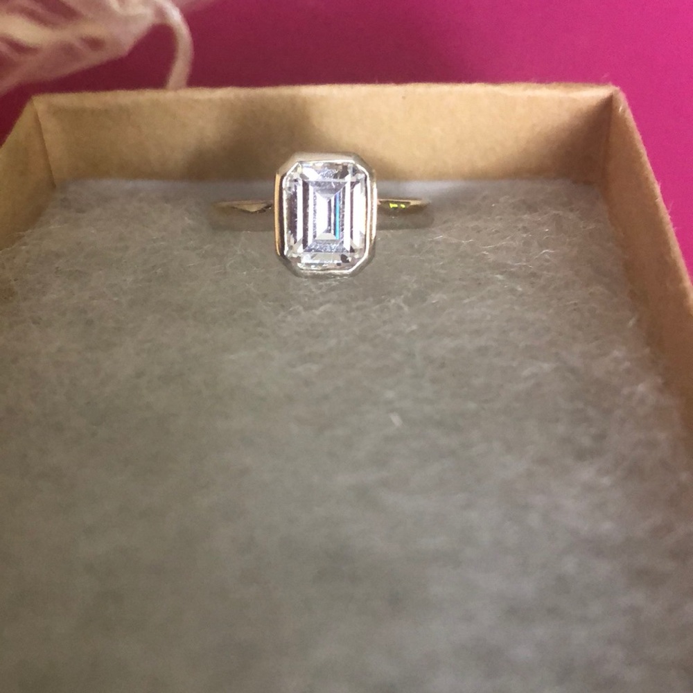 Silver Emerald Cut CZ 2ct Size 8.5 Ring
